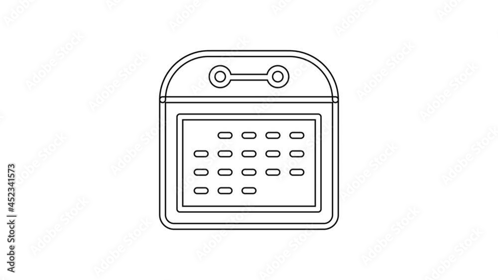Black line Calendar icon isolated on white background. Event reminder symbol. 4K Video motion graphic animation Black line Calendar icon isolated on white background. Event reminder symbol. 4K Video motion graphic animation