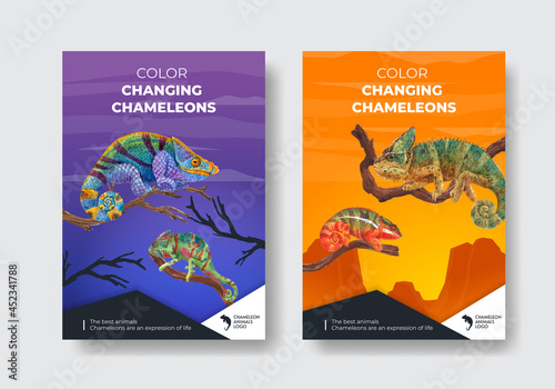Poster template with chameleon lizard concept,watercolor style