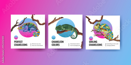 Banner template with chameleon lizard concept,watercolor style