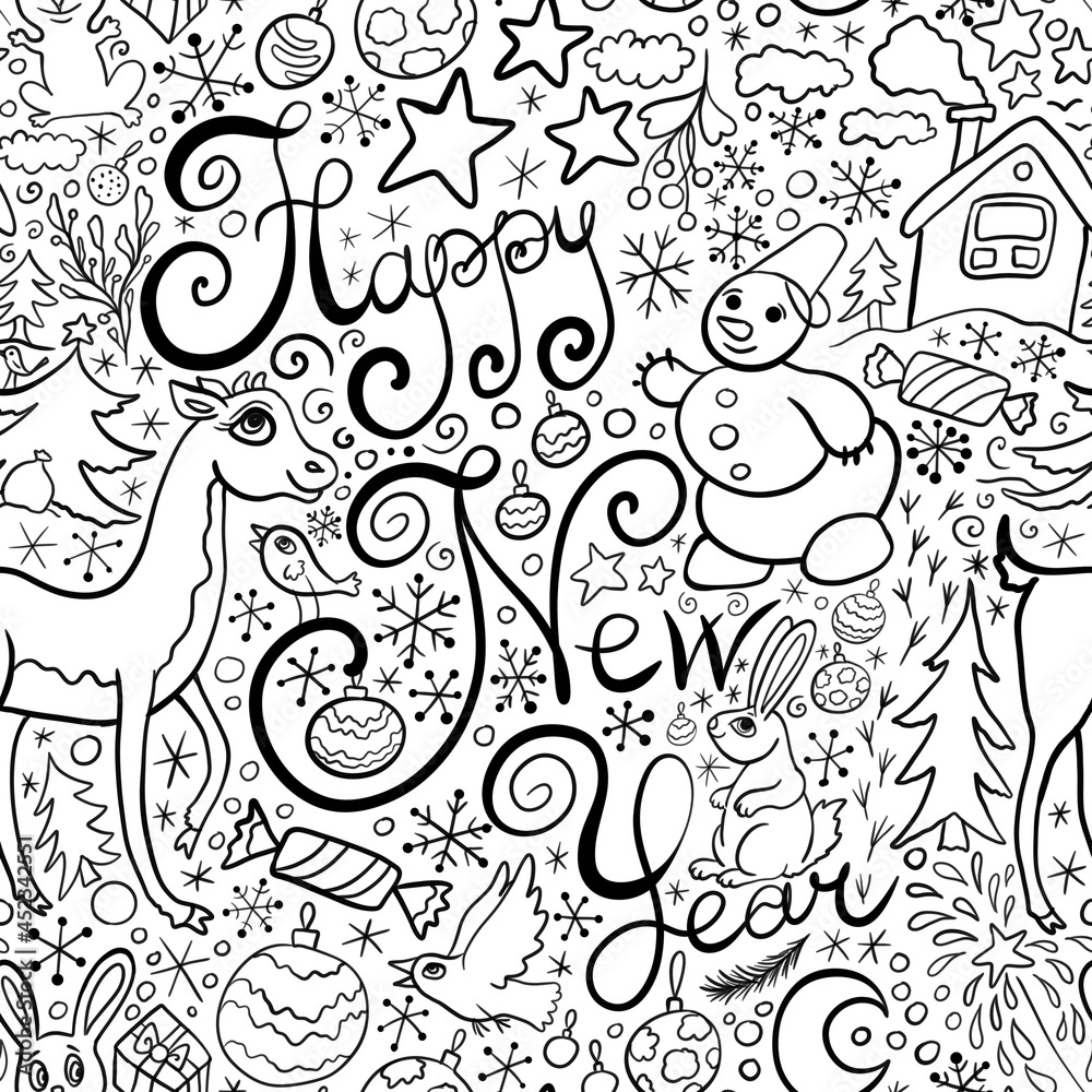 happy new year elements seamless abstract pattern background fabric design print wrapping paper digital illustration texture wallpaper 
