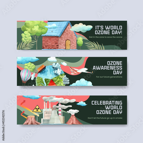 Banner template with world ozone day concept,watercolor style