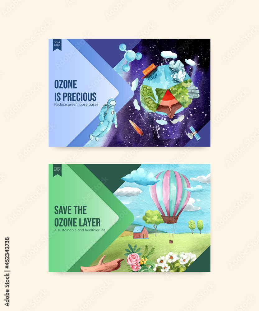 Facebook template with world ozone day concept,watercolor style