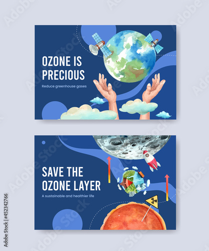 Facebook template with world ozone day concept,watercolor style
