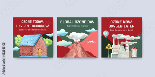 Banner template with world ozone day concept,watercolor style