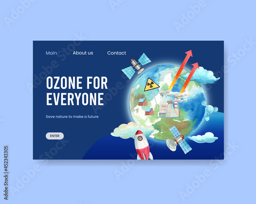 Website template with world ozone day concept,watercolor style