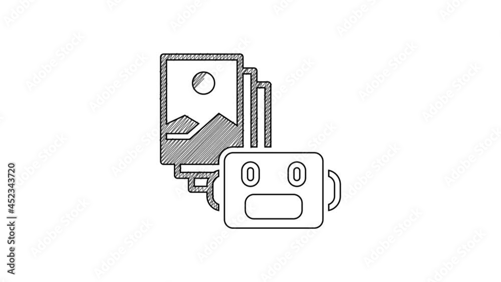 Black line Artificial intelligence robot icon isolated on white background. Machine learning, cloud computing. 4K Video motion graphic animation Black line Artificial intelligence robot icon isolated on white background. Machine learning, cloud computing. 4K Video motion graphic animation