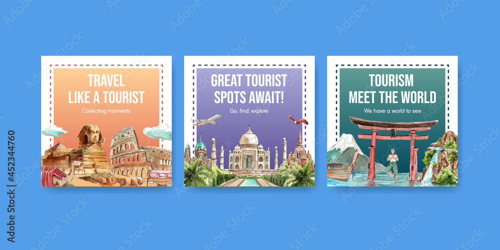 Banner template with world tourism day concept,watercolor style