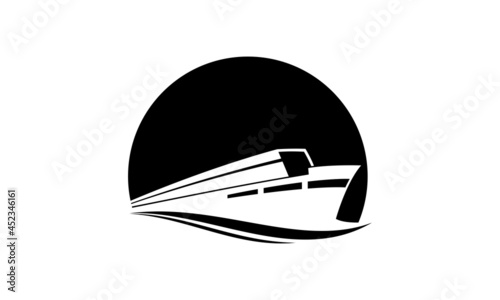 Black ship in the sea illustration vector logo