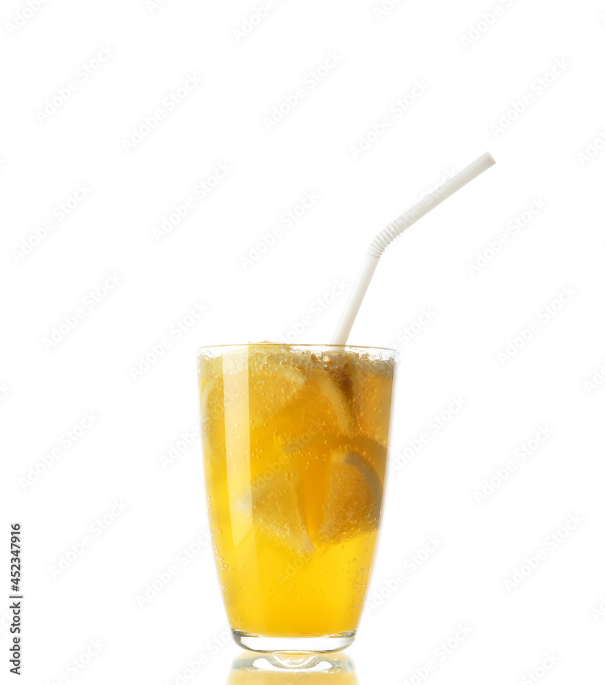 Cold fresh lemonade.
Lemonade with ice cubes on white background. Cold fresh lemonade.
Lemonade with ice cubes on white background.
