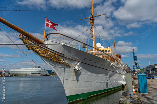 Her Danish Majesty's Yacht Dannebrog moors at Aarhus port, August 21, 2021 in Aarhus, Denmark photo