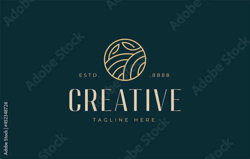 Hills leaves logo design. Vector illustration of abstract hills and trees monoline design. Vintage logo design vector line icon template