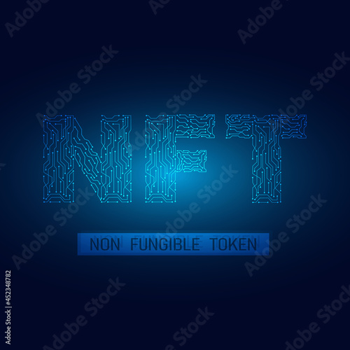 Abstract blue technology NFT design concept.Non fungible token.Crytocurrency.