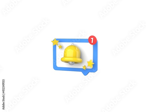 Message alert, notification icon 3D render model isolated white background.
