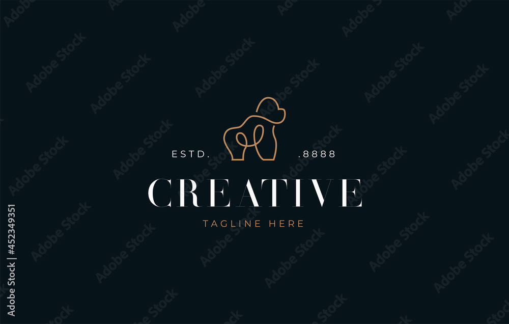 Elegant Gorilla Logo Design. Abstract Animal Gorilla Line Art Icon Design Template from Side View Elegant Gorilla Logo Design. Abstract Animal Gorilla Line Art Icon Design Template from Side View