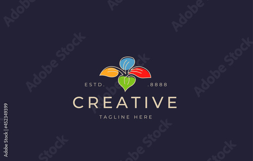 Boutique Flower logo design. Vector illustration of luxury floral leaves line. Modern vintage icon design template with line art style.