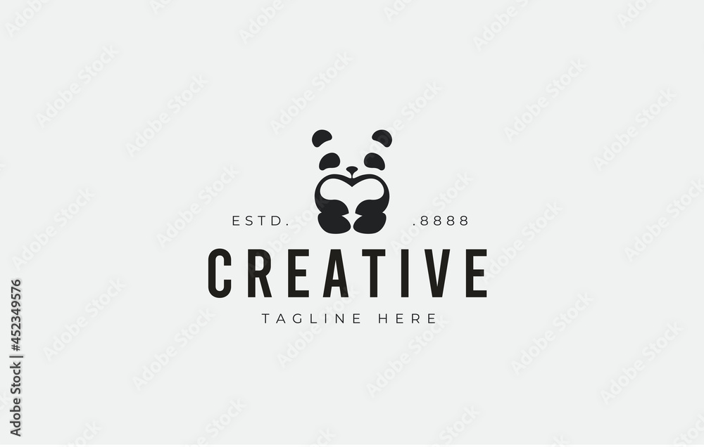 Panda Head Logo Design. Minimalist Panda Animal Negative Space Flat Art Icon Design Template Panda Head Logo Design. Minimalist Panda Animal Negative Space Flat Art Icon Design Template
