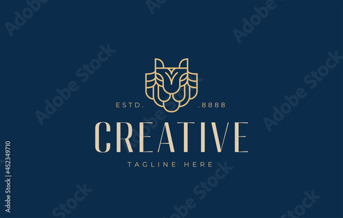 Tiger Logo Design. Big Wild Cat Head Geometry Artistic Line Art Icon Design Template