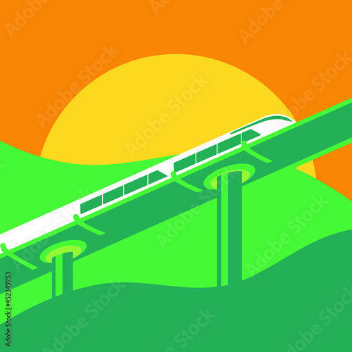 Riyadh, KSA: Illustration for National Day of Saudi Arabia. Fast Train and Overpass symbol. Vector logo Illustration. 