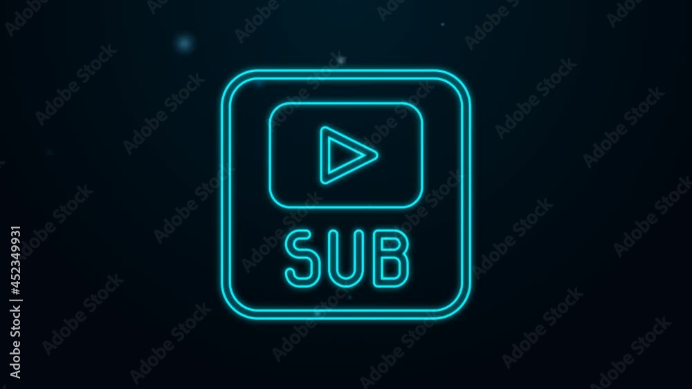 Glowing neon line Video with subtitles icon isolated on black background. 4K Video motion graphic animation Glowing neon line Video with subtitles icon isolated on black background. 4K Video motion graphic animation