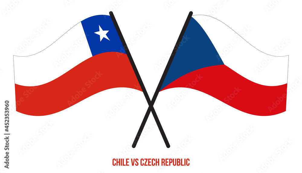 Chile and Czech Republic Flags Crossed And Waving Flat Style. Official Proportion. Correct Colors. Chile and Czech Republic Flags Crossed And Waving Flat Style. Official Proportion. Correct Colors.