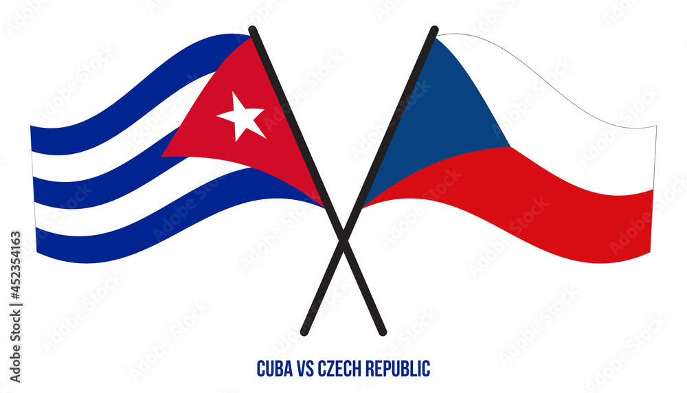 Fototapeta premium Cuba and Czech Republic Flags Crossed And Waving Flat Style. Official Proportion. Correct Colors.