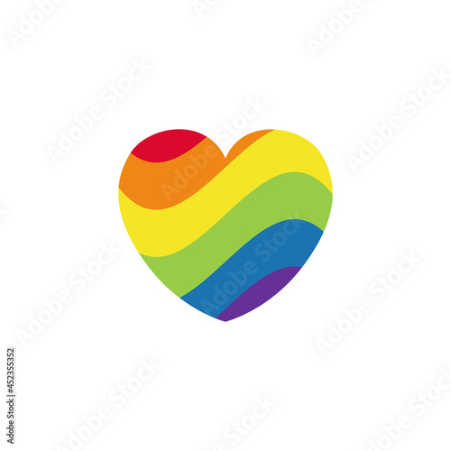 Pride LGBT heart vector icon. Lesbian gay bisexual and transgender community concept. Flat design symbol isolated on white background. LGBTQ movement element raindow colored for banner, card, poster