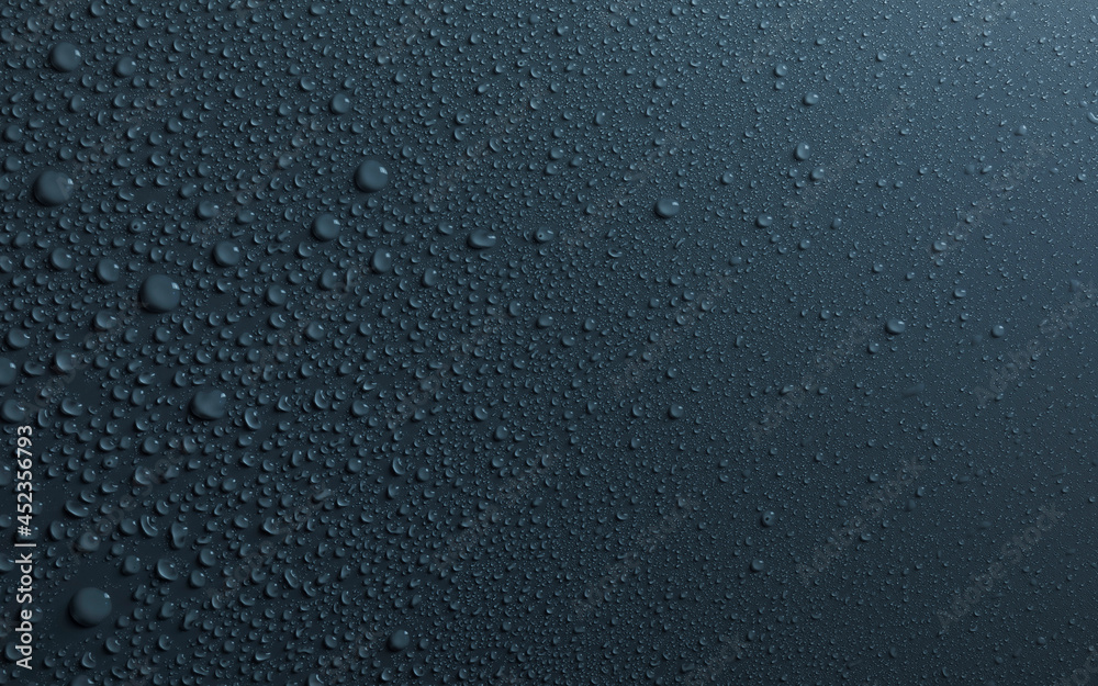 Water drops on smooth surface, blue-gray background Water drops on smooth surface, blue-gray background