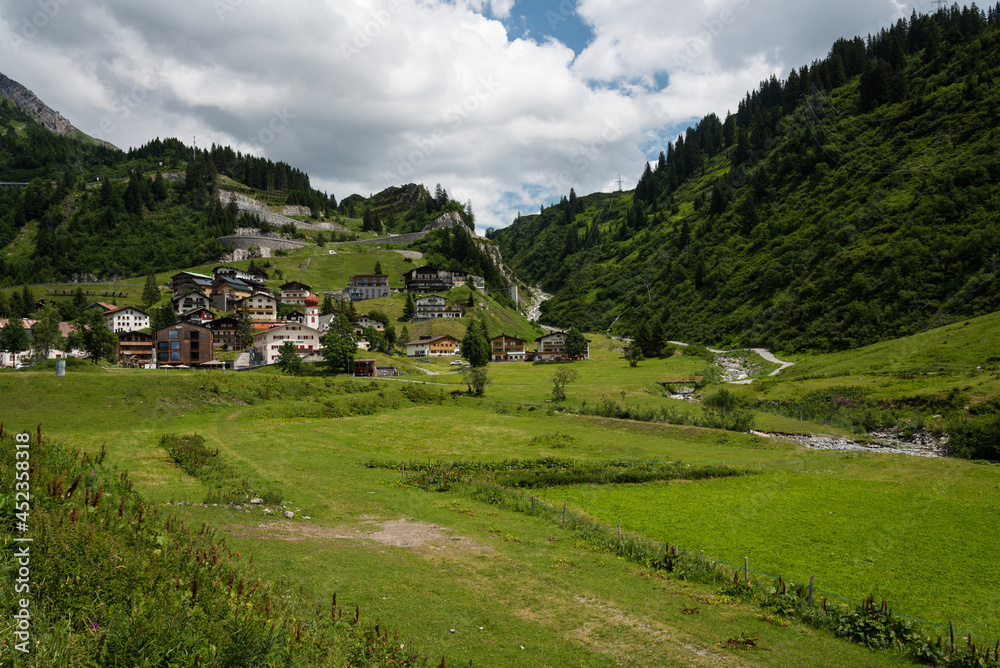 Picturesque green landscape in Stuben am Arlberg, ski resort, Vorarlberg, Austria