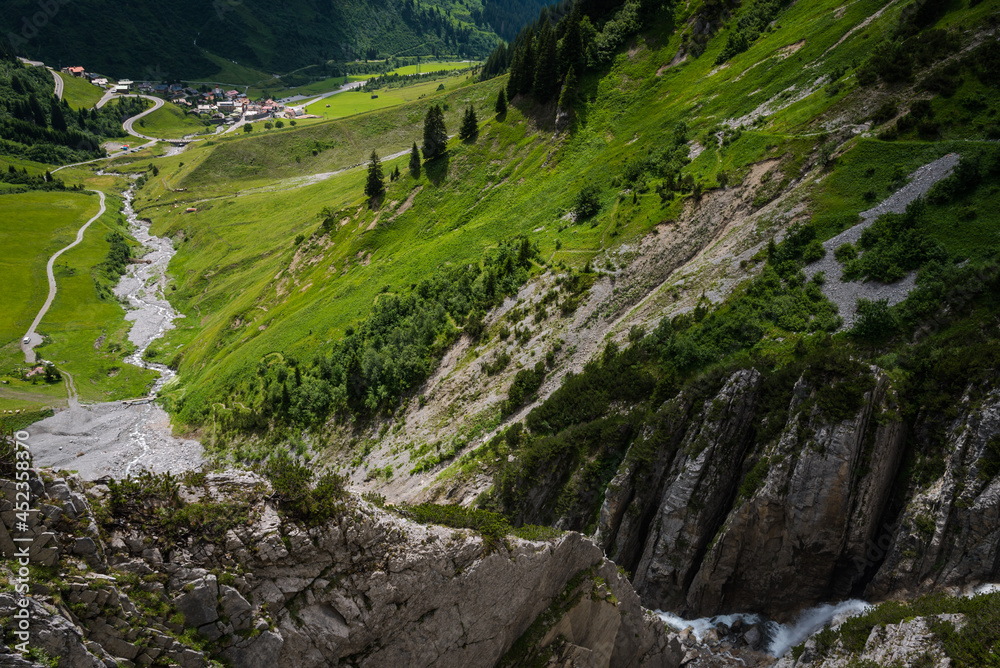 Alpine green landscape in Stuben am Arlberg, ski resort, Vorarlberg, Austria Alpine green landscape in Stuben am Arlberg, ski resort, Vorarlberg, Austria