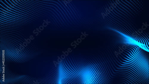Abstract dot white blue wave gradient texture technology background.