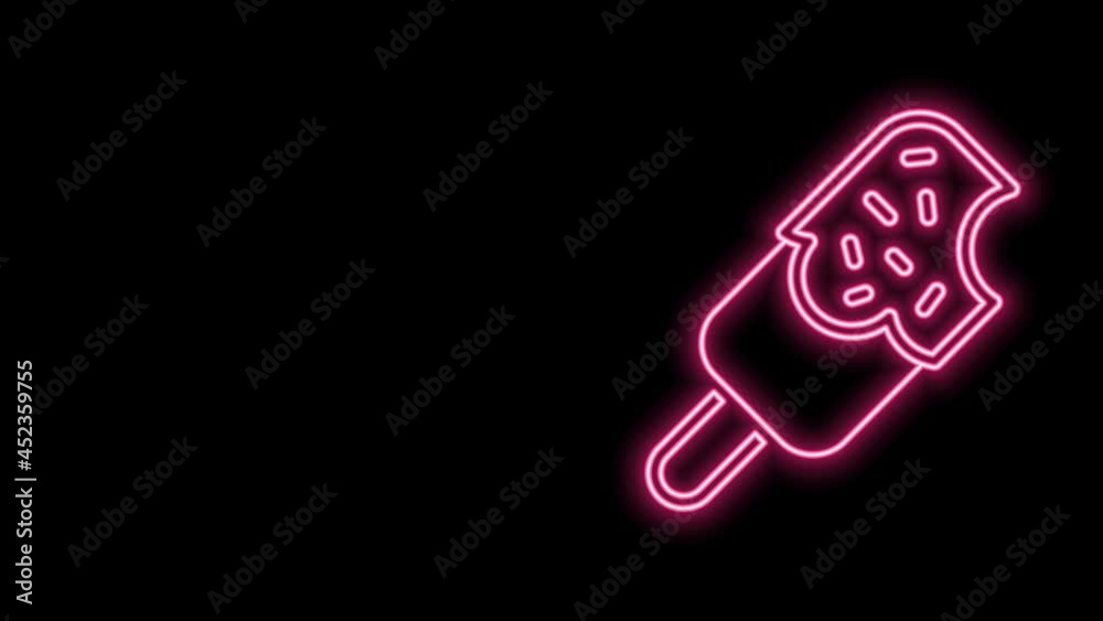 Glowing neon line Ice cream icon isolated on black background. Sweet symbol. 4K Video motion graphic animation