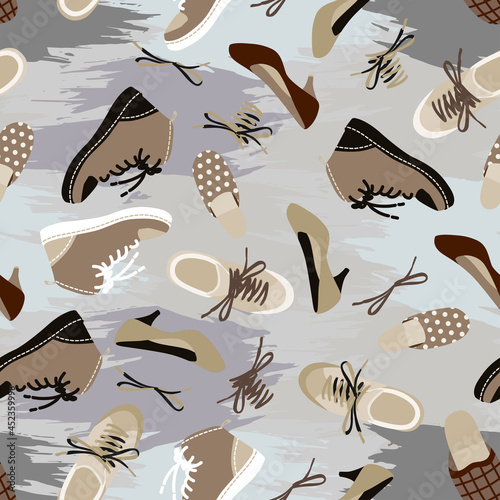 Wallpaper Mural Background of different shoes seamless background. Vector illustration Torontodigital.ca