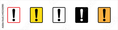 Square exclamation mark icon vector set. Red, black, yellow and white colors variations. Caution attention warning symbol set.