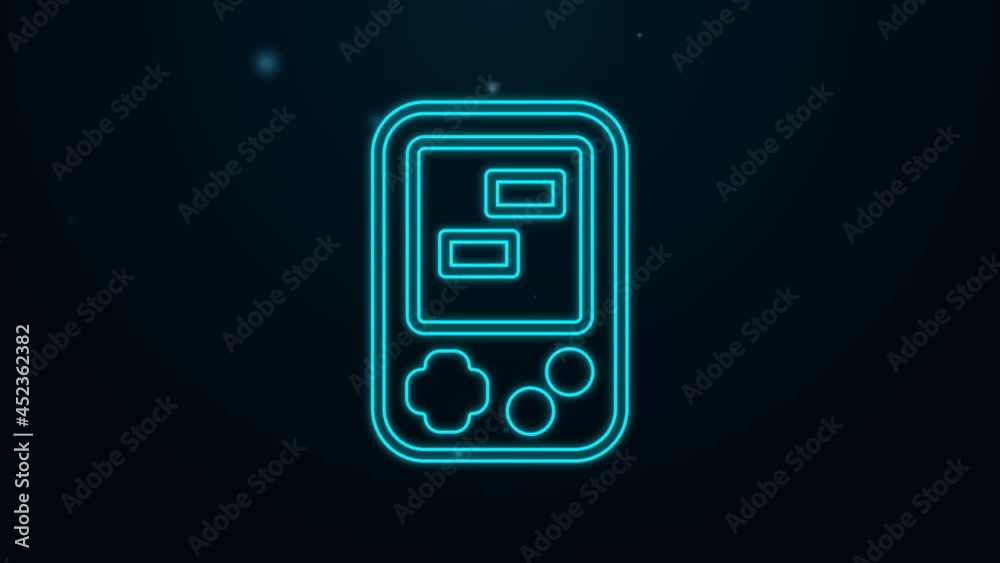 Glowing neon line Portable tetris electronic game icon isolated on black background. Vintage style pocket brick game. Interactive playing device. 4K Video motion graphic animation Glowing neon line Portable tetris electronic game icon isolated on black background. Vintage style pocket brick game. Interactive playing device. 4K Video motion graphic animation