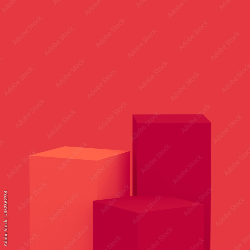 Abstract 3d red cubes square podium minimal studio background. Abstract 3d red cubes square podium minimal studio background.