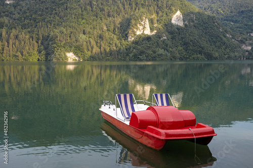Boat on the Corlo lake in Arsiè