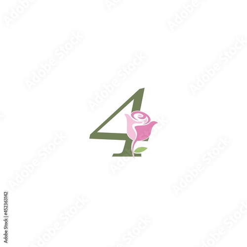 Number 4 with rose icon logo vector template © xbudhong