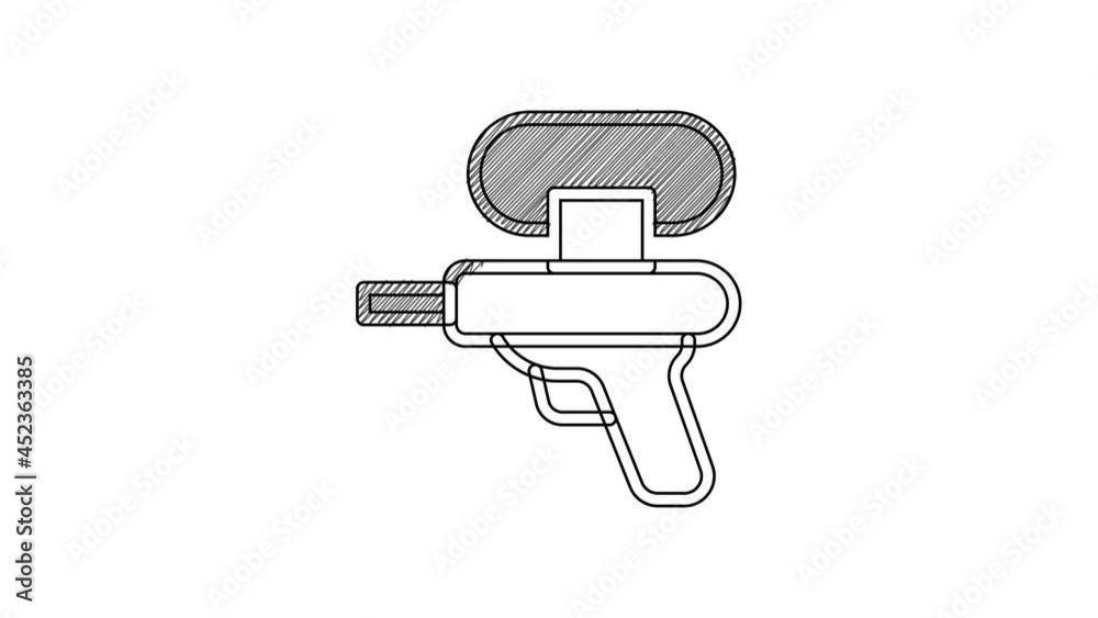 Black line Water gun icon isolated on white background. 4K Video motion graphic animation Black line Water gun icon isolated on white background. 4K Video motion graphic animation