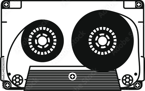 Cassette tape. Vector graphic black and white image.