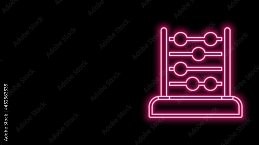 Glowing neon line Abacus icon isolated on black background. Traditional counting frame. Education sign. Mathematics school. 4K Video motion graphic animation