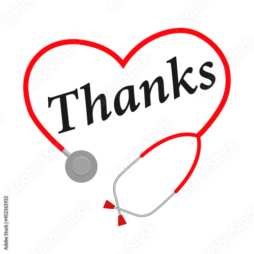 flat design red heart shape Stethoscope medical instrument vector icon. health care love support logo. thank you doctor  and nurse. save life pandemic. emblem support concept