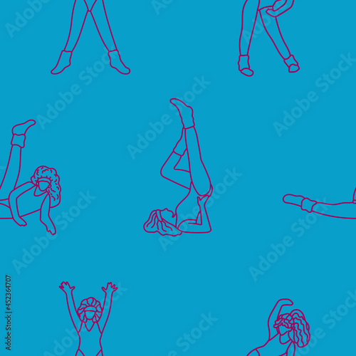 Girls doing aerobics, seamless vector pattern.