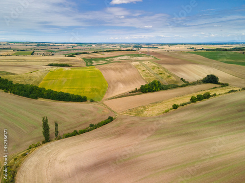 Agriculture Fields In Summer Season. Aerial Drone view
