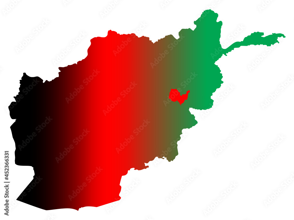 Afghanistan map, Kabul in the colors of the national flag