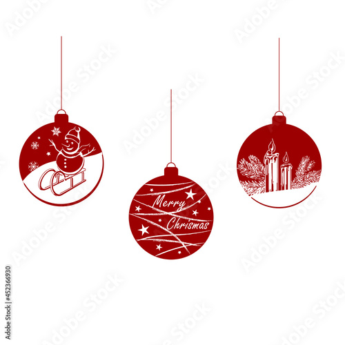 Set of 3 Christmas Ball, hanging, stock vector