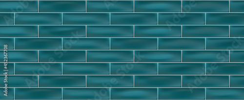 Green opal colored brick ceramic tiles. Modern seamless pattern, horizontal brick metro ceramic tiles.
