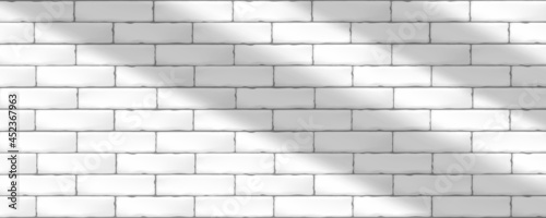 White rustic brick wall tiles. Modern seamless pattern, white brick wall tiles with shadow over the wall. Vector illustration.