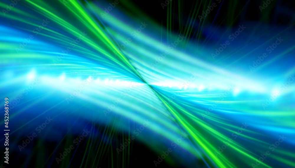 Fototapeta premium energievoll hell leuchtende dynamische Lichtschweife, Energie, Strom, Stärke, kraftvoll, schnelles Internet, Licht, Technologie, Wissenschaft, rot, schwarz 