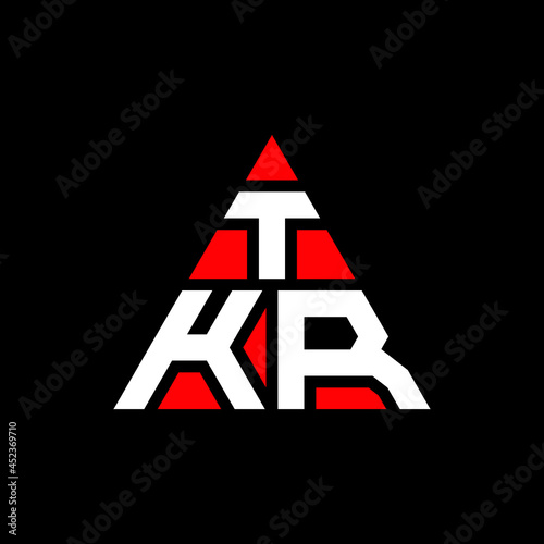 TKR triangle letter logo design with triangle shape. TKR triangle logo design monogram. TKR triangle vector logo template with red color. TKR triangular logo Simple, Elegant, and Luxurious Logo. TKR  photo