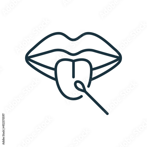 Laboratory Research of Mouth Saliva Swab Line Icon. Dna Test for Paternity Linear Pictogram. Coronavirus Analysis of Buccal Cell Outline Icon. Editable Stroke. Isolated Vector Illustration